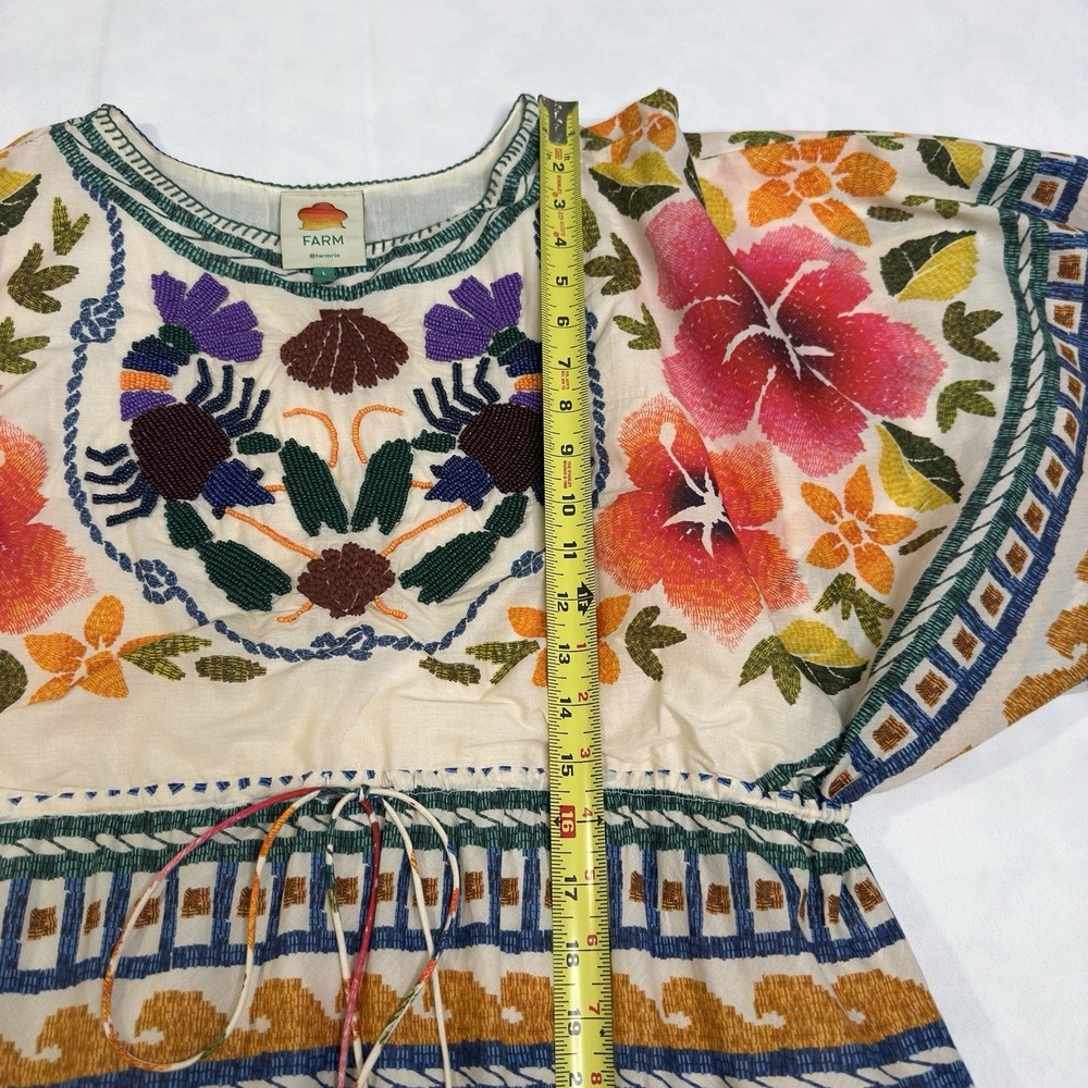 Farm Rio L Salt Island Crabs Tunic Maxi Dress Kaftan Beaded Tassel Resort Beachy - Picture 11 of 12